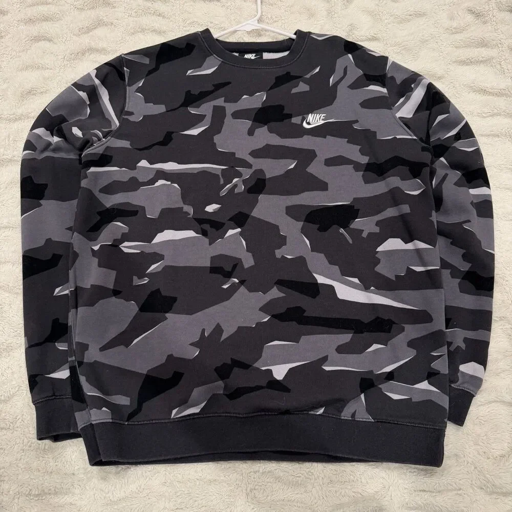 Nike Men’s Black Gray Camo Crewneck Sweatshirt - Men's Large